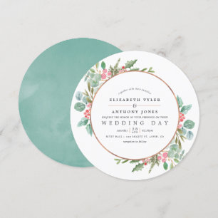Watercolor Geometric Eucalyptus Christmas Wedding Invitation