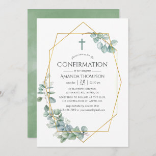 Watercolor Geometric Eucalyptus Confirmation Invitation