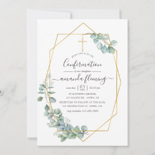 Watercolor Geometric Eucalyptus Confirmation Invitation