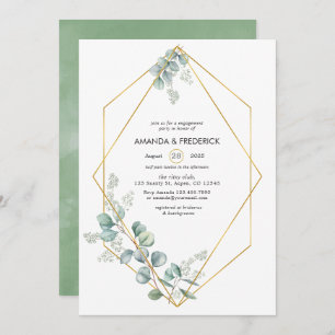 Watercolor Geometric Eucalyptus Engagement Party Invitation