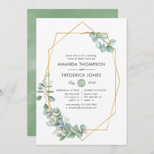 Watercolor Geometric Eucalyptus Rehearsal Dinner Invitation