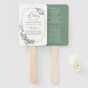 Watercolor Geometric Eucalyptus Wedding Program Hand Fan