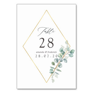Watercolor Geometric Eucalyptus Wedding Table Number