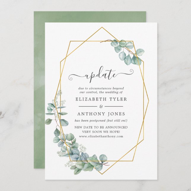 Watercolor Geometric Eucalyptus Wedding Update Invitation (Front/Back)