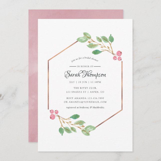 Watercolor Geometric Holly Christmas Bridal Shower Invitation (Front/Back)