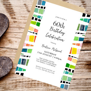 Watercolor Geometric Pattern  60th Birthday Party Invitation
