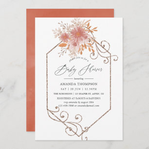 Watercolor Geometric Terracotta Baby Shower Invitation