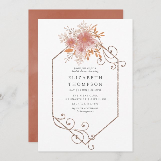 Watercolor Geometric Terracotta Bridal Shower Invitation (Front/Back)