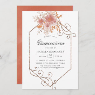 Watercolor Geometric Terracotta Quinceañera Invitation