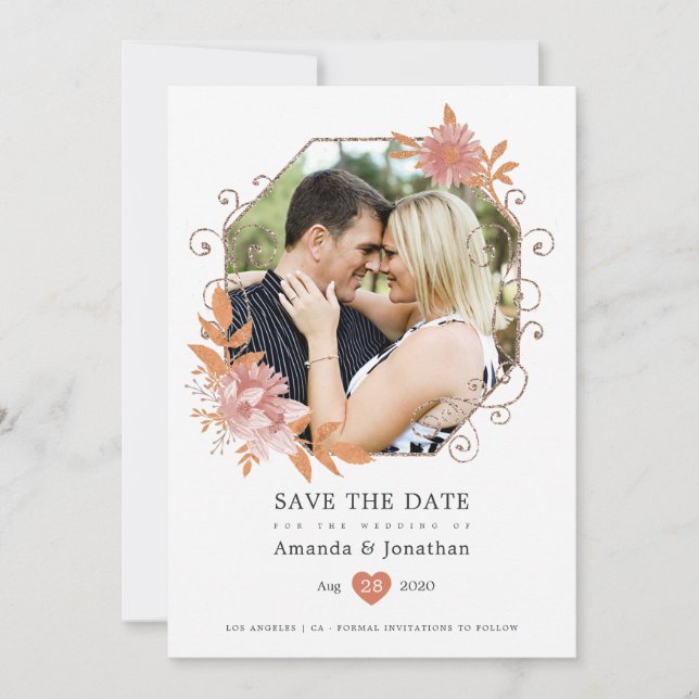 Watercolor Geometric Terracotta Wedding Save The Date (Front)