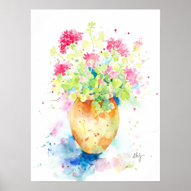 Watercolor geranium in terracotta pot poster (Front)