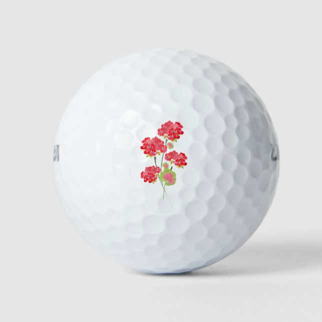 Watercolor Geraniums Stems Golf Balls (Front)