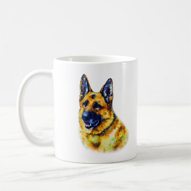 Watercolor German Shepherd Coffee Mug (Left)