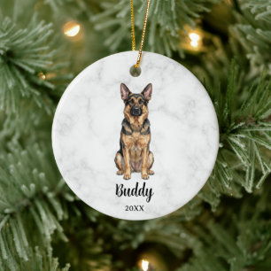 Watercolor German Shepherd Dog Name Pet Memorial Ceramic Ornament