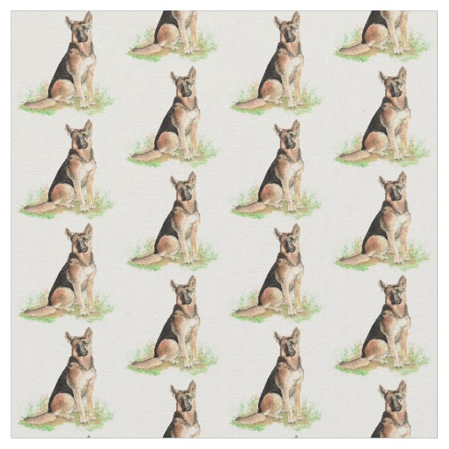 Watercolor German Shepherd dog pet animal Fabric (Close Up)