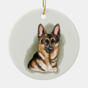 Watercolor German Shepherd Dog Portrait With Name Ceramic Ornament