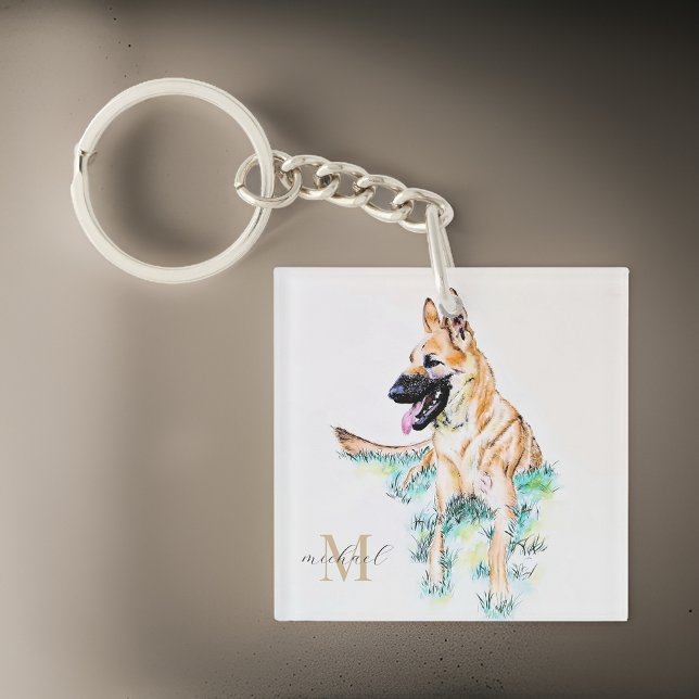 Watercolor German Shepherd Malinois Monogram Key Ring (Creator Uploaded)