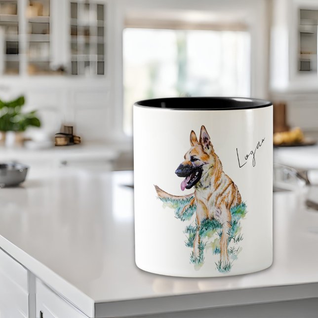Watercolor German Shepherd Malinois Personalised Two-Tone Coffee Mug (Creator Uploaded)