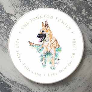 Watercolor German Shepherd Malinois Return Address Classic Round Sticker