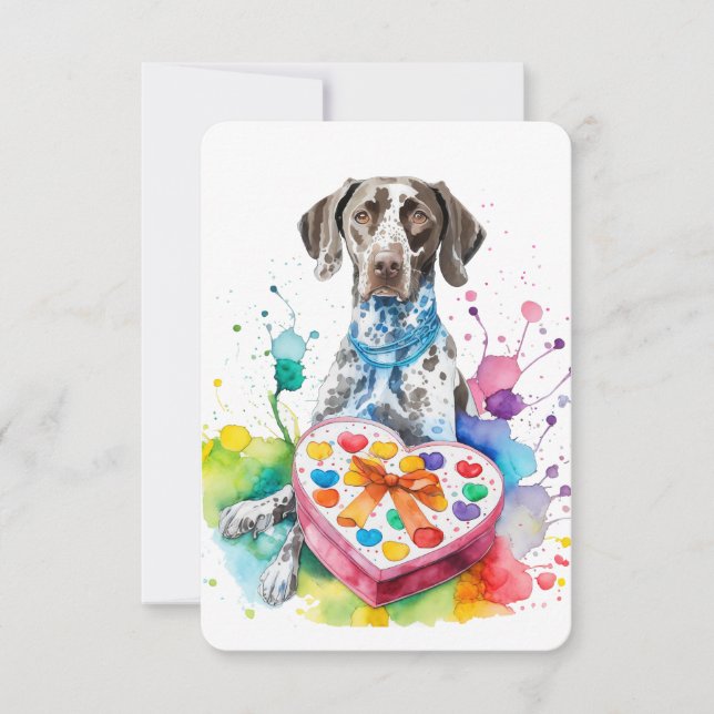 Watercolor German Shorthair Heart Box Note Card (Front)