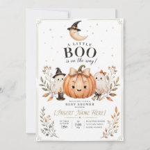 Watercolor Ghost and Pumpkin Baby Shower Invitatio