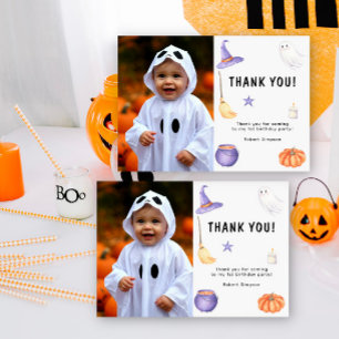 Watercolor Ghost kids First birthday party Thank You Card