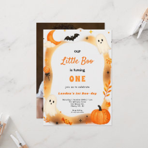 Watercolor Ghost Orange Pumpkin Birthday Halloween Invitation