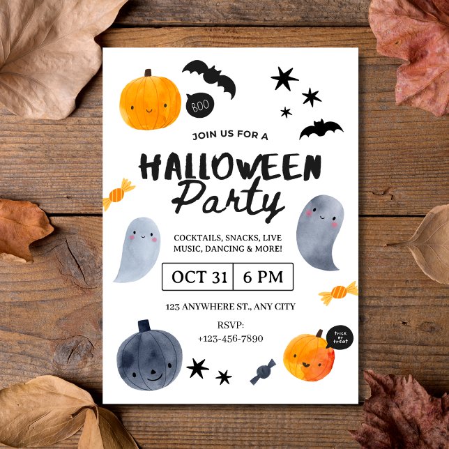 Watercolor Ghosts & Pumpkins Halloween Party Invitation (Watercolor Ghosts & Pumpkins Halloween Party Invitation
)
