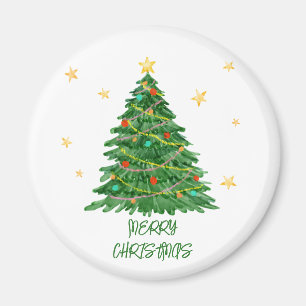 Watercolor Gift Tree Merry Christmas Magnet