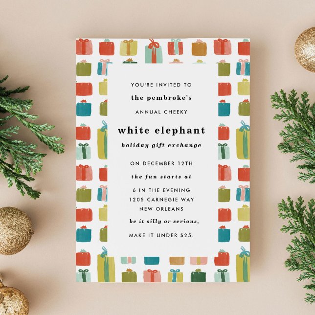 Watercolor Gifts Christmas Party Invitation (Watercolor Christmas Gifts Holiday Party Invitation)
