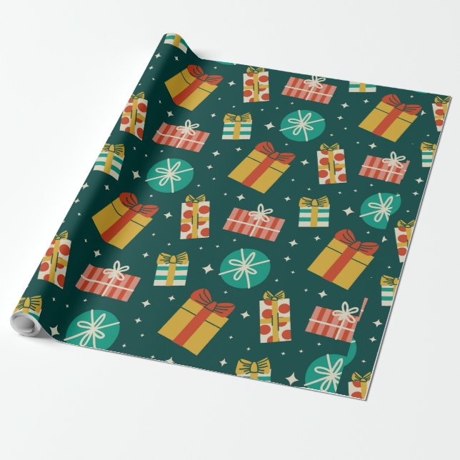 Watercolor Gifts Christmas Presents Wrapping Paper (Unrolled)
