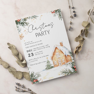 Watercolor Gigerbread House Christmas Party  Invitation