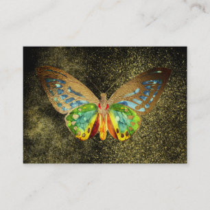 ** Watercolor Gilded Gold Butterfly Glitter Black Business Card