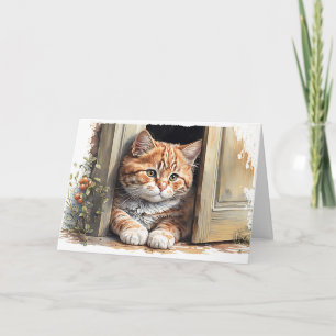 Watercolor Ginger Cat Birthday Card