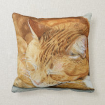 Watercolor Ginger Cat Square Throw Pillow