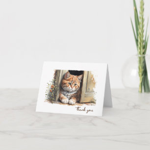 Watercolor Ginger Cat Thank You Card