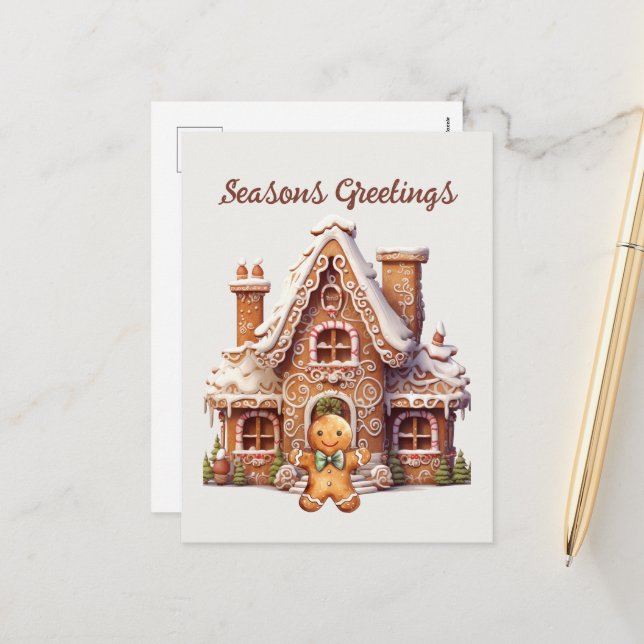 Watercolor gingerbread add text Holiday  Postcard (Front/Back In Situ)