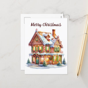 Watercolor gingerbread add text Holiday Postcard