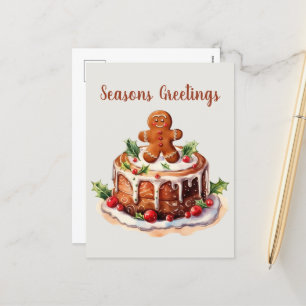watercolor gingerbread cake add text holiday postcard