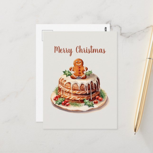 watercolor gingerbread cake add text postcard (Front/Back In Situ)
