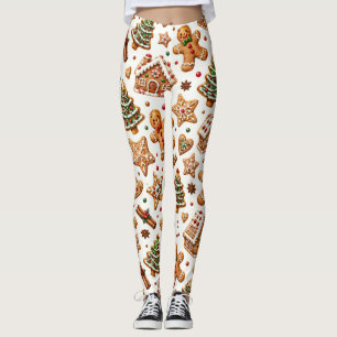 Watercolor Gingerbread Christmas Pattern Leggings