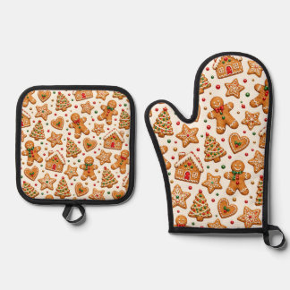 Watercolor Gingerbread Cookies and Christmas Treat Oven Mitt & Pot Holder Set