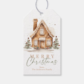 Watercolor Gingerbread House Merry Christmas Gift  Tags