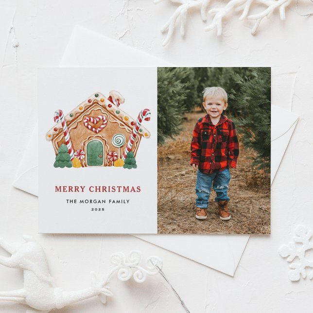 Watercolor Gingerbread House Photo Christmas  Holiday Postcard (Creator Uploaded)