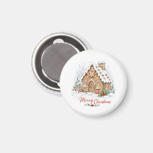 Watercolor Gingerbread House with Candy Canes Magnet