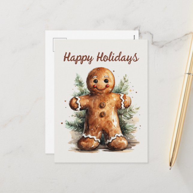 Watercolor gingerbread man add text Holiday  (Front/Back In Situ)