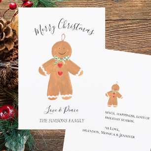 Watercolor Gingerbread Man Merry Christmas Holiday Card