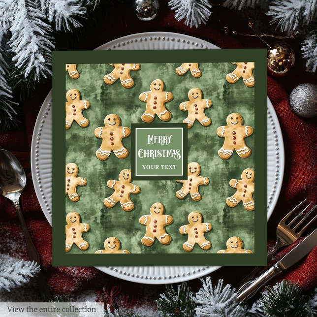 Watercolor gingerbread man pastel green sage napkin (Watercolor gingerbread man pastel green sage paper dinner napkins)