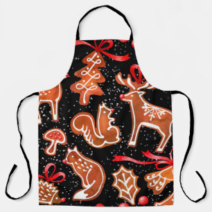 Watercolor gingerbread seamless pattern apron