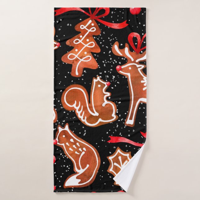 Watercolor gingerbread seamless pattern bath towel (Bath Towel)